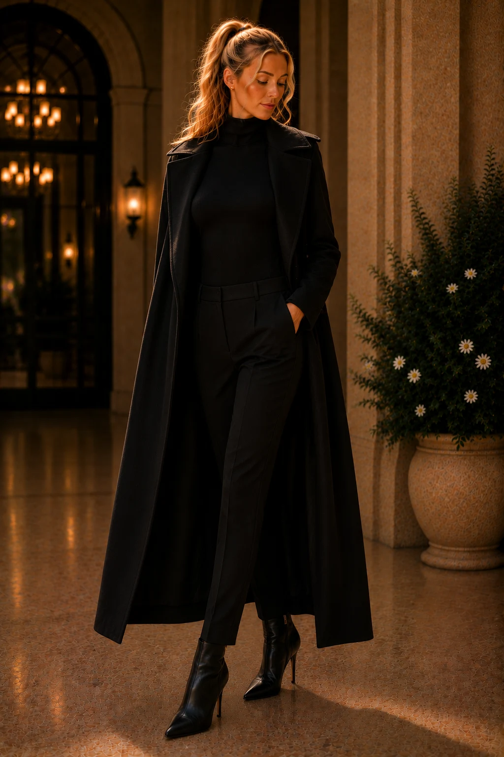 The Dark Hero Monochrome Ensemble — cloak and dagger comic outfits style outfit, worn by a stylish woman