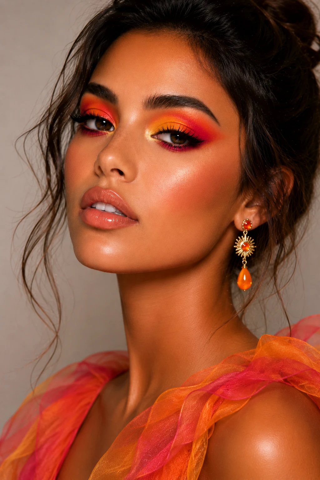 Sunset Glow Colorful Eye Makeup — colorful eye makeup style outfit