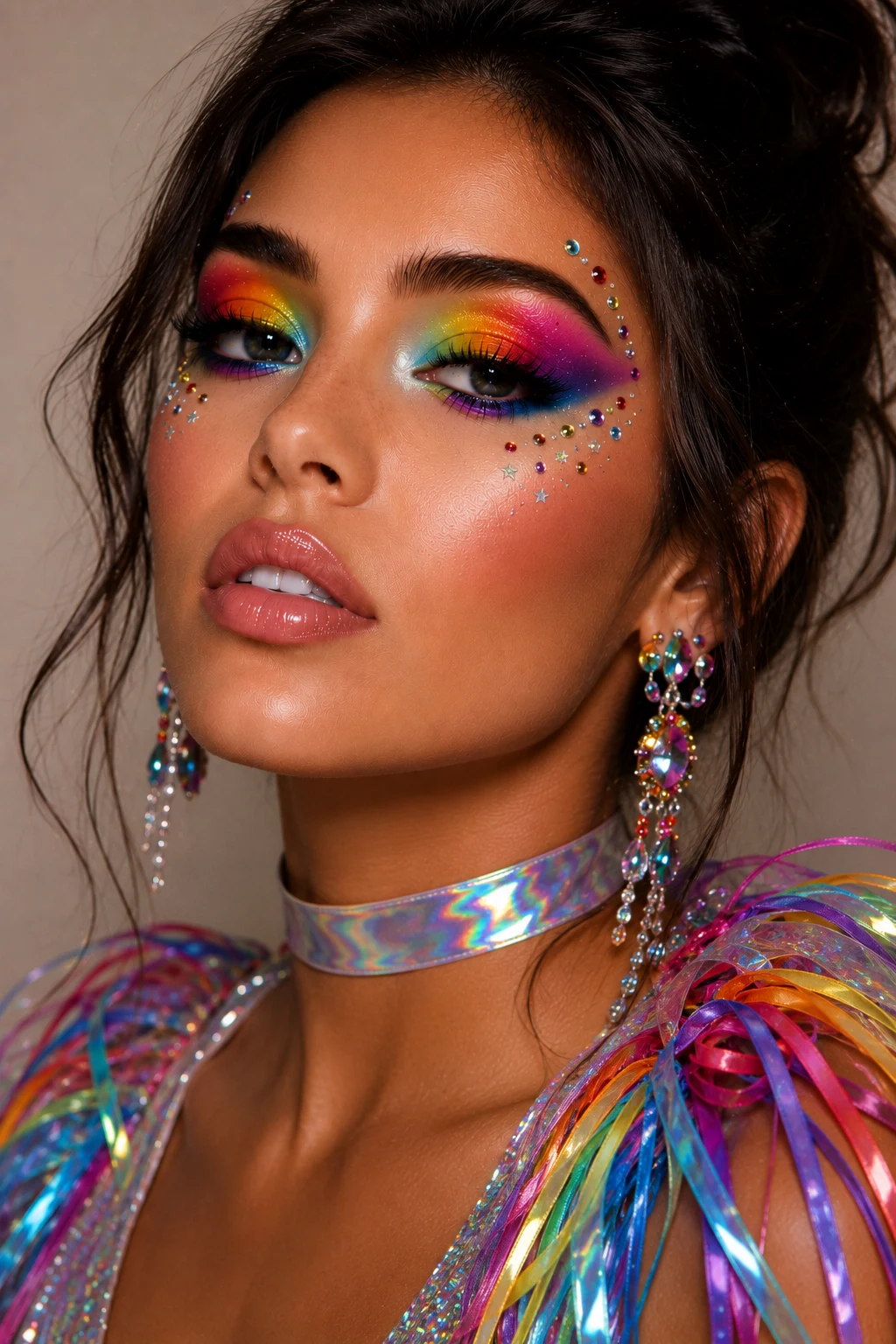 Rainbow Festival Colorful Eye Makeup — colorful eye makeup style outfit