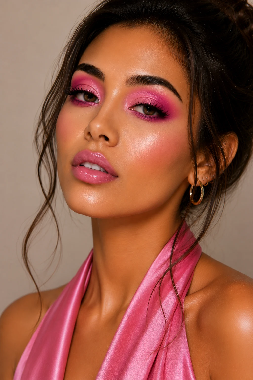 Monochromatic Pink Statement Eyes — colorful eyeshadow looks style outfit