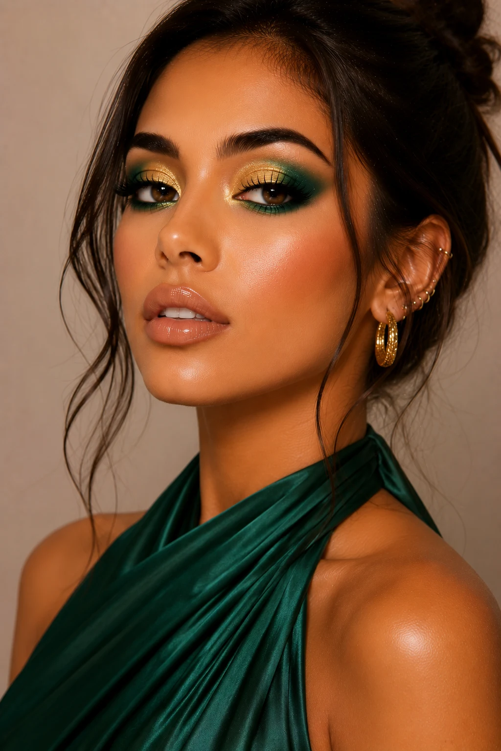 Tropical Green and Gold Glam — colorful makeup ideas style outfit