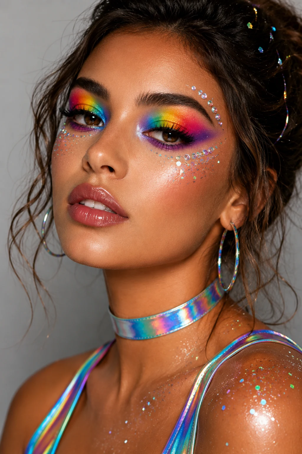 Rainbow Colorful Makeup for Festivals — colorful makeup style outfit