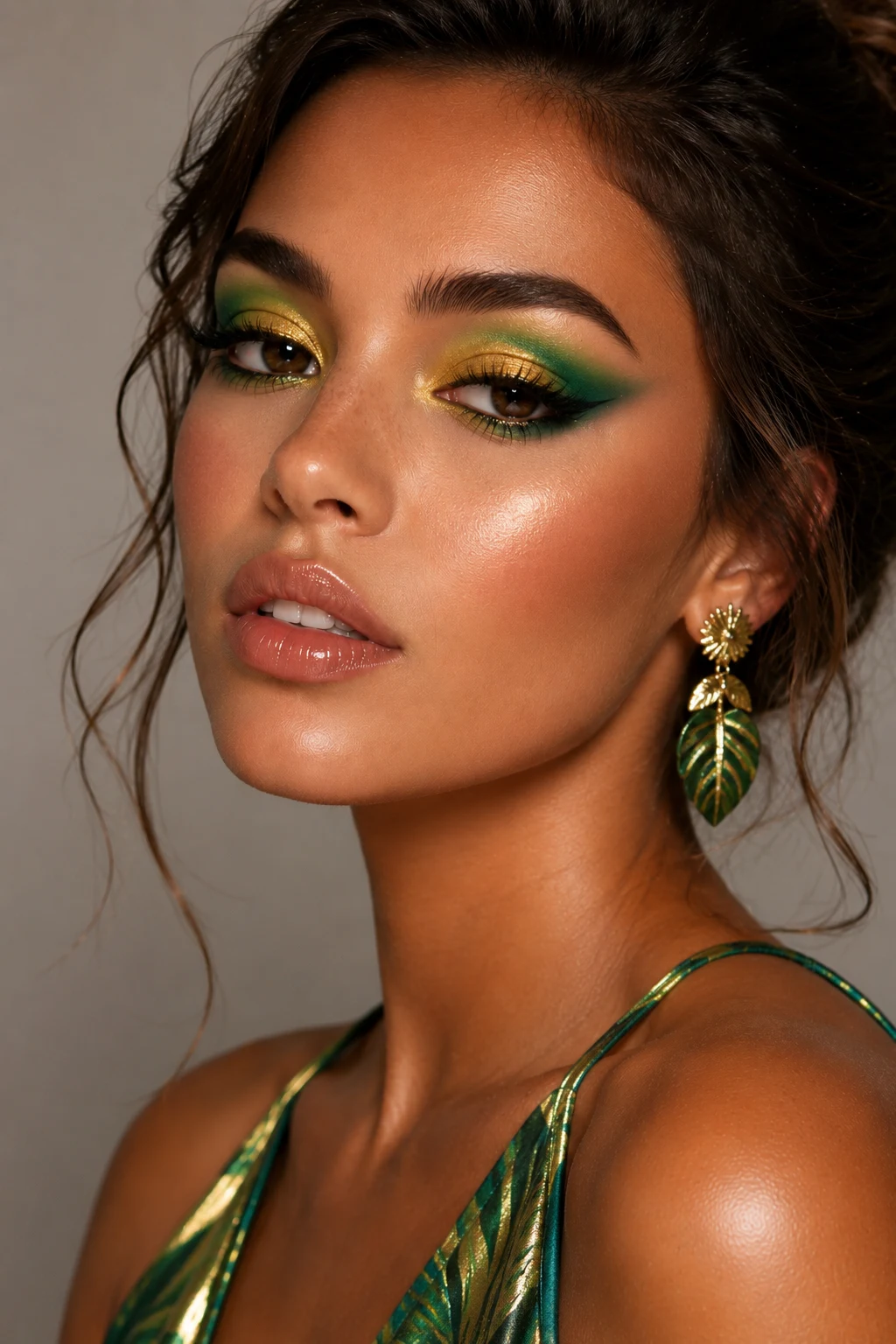 Tropical Green and Gold Colorful Makeup — colorful makeup style outfit