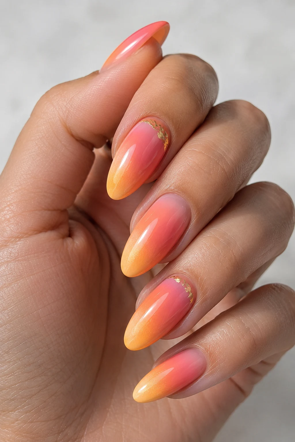 Sunset Sorbet Ombre — cool summer nails 2026 style outfit, worn by a stylish woman
