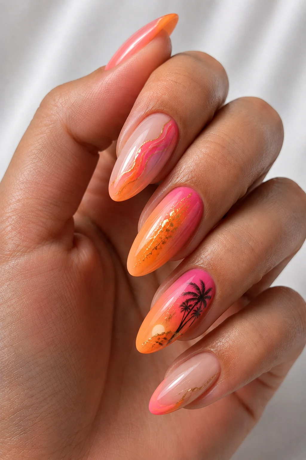 Sunset Sorbet Dream — cool summer nails palette style outfit, worn by a stylish woman