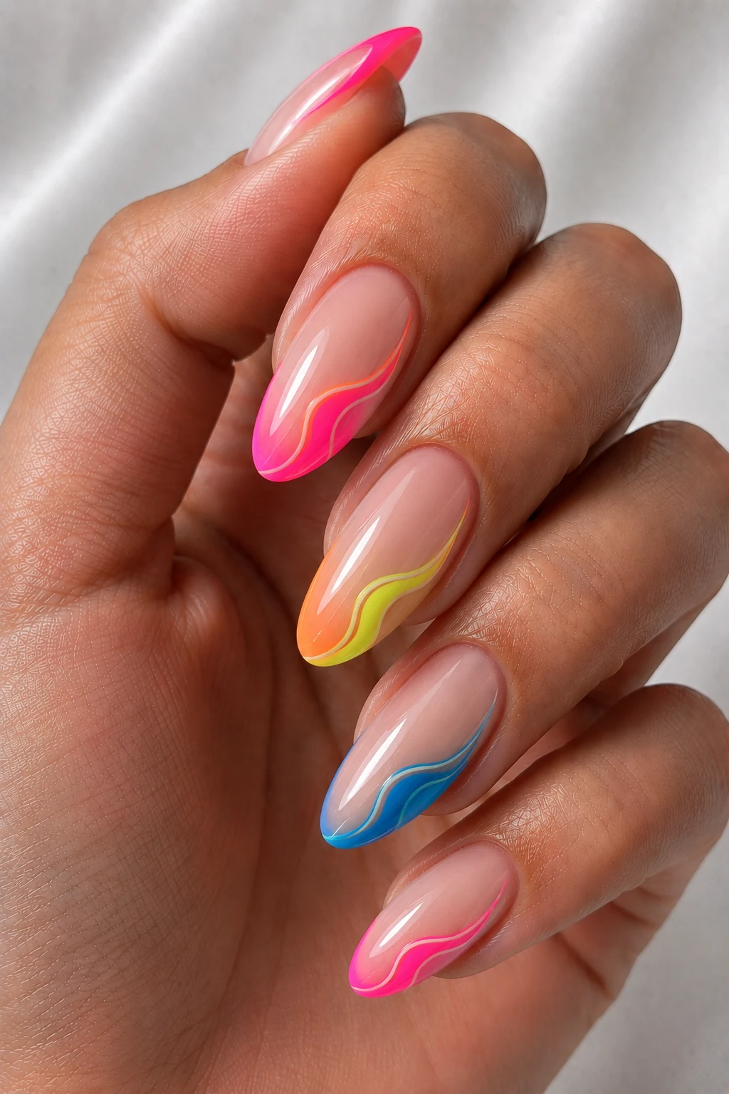 Cool Summer Nails Palette With Neon Pops — cool summer nails palette style outfit, worn by a stylish woman