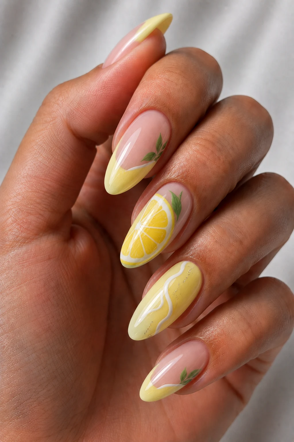 Lemonade Splash Color Story — cool summer nails palette style outfit, worn by a stylish woman