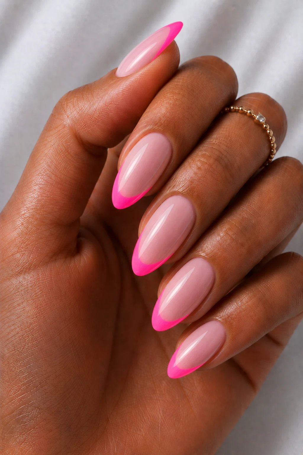 Cool Summer Nails Pink With Neon French Tips — cool summer nails pink style outfit, worn by a stylish woman