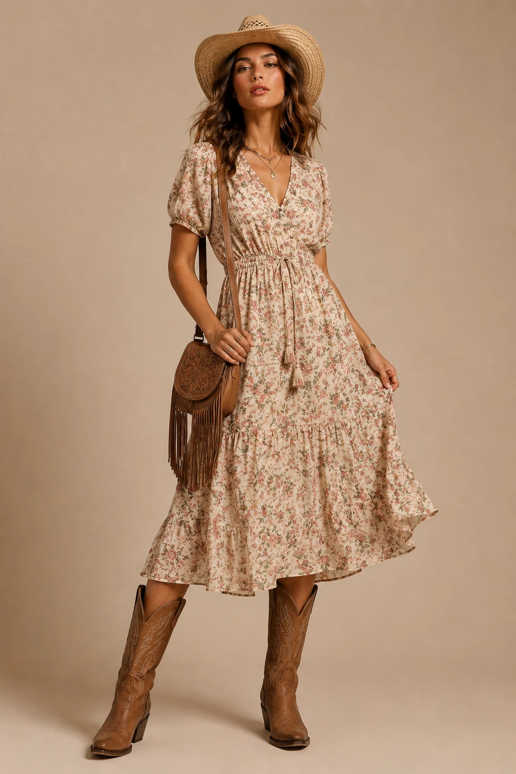 The Flowy Floral Midi Dress With Western Charm — country summer outfits style outfit