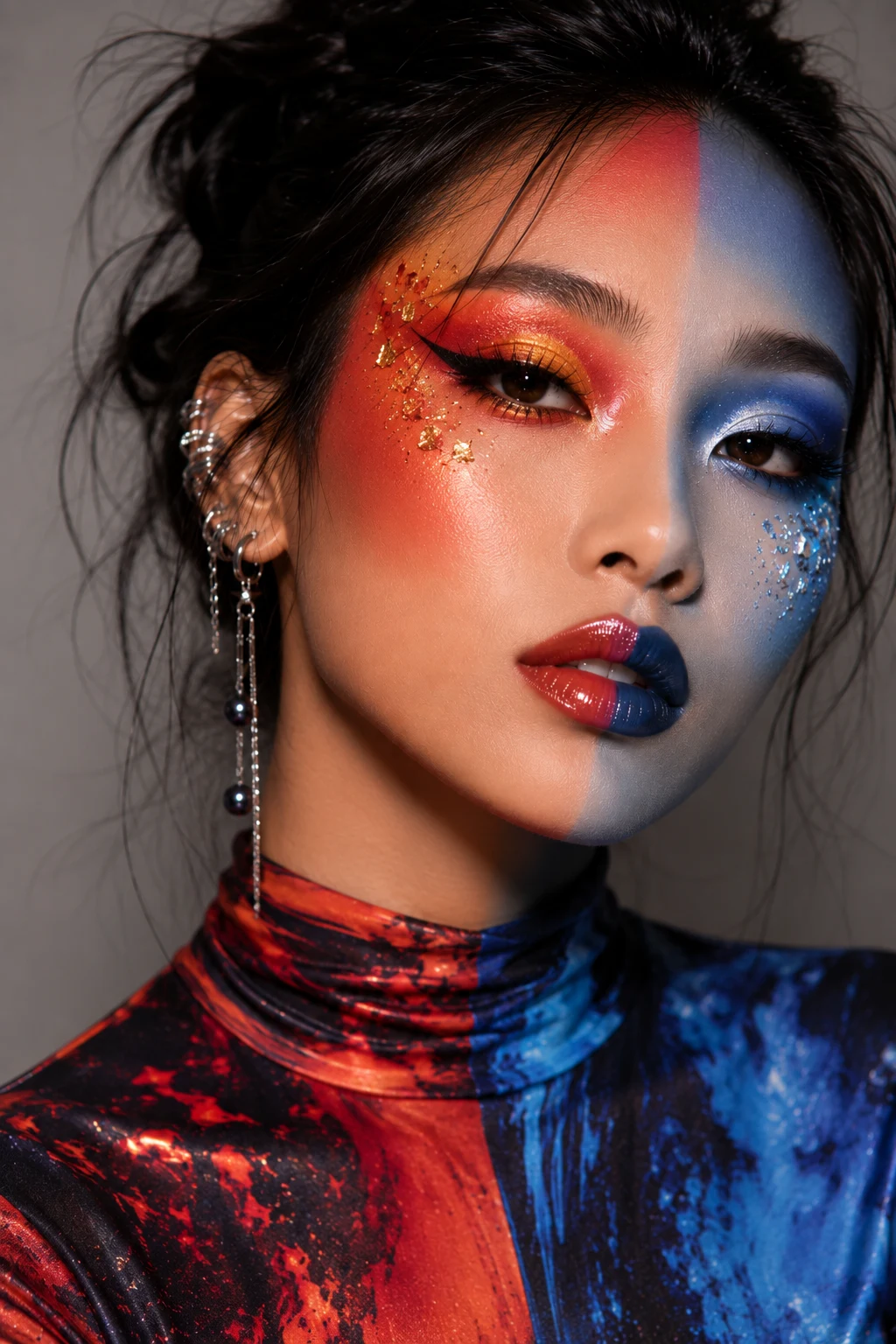 Split-Color Face Art — crazy makeup style outfit