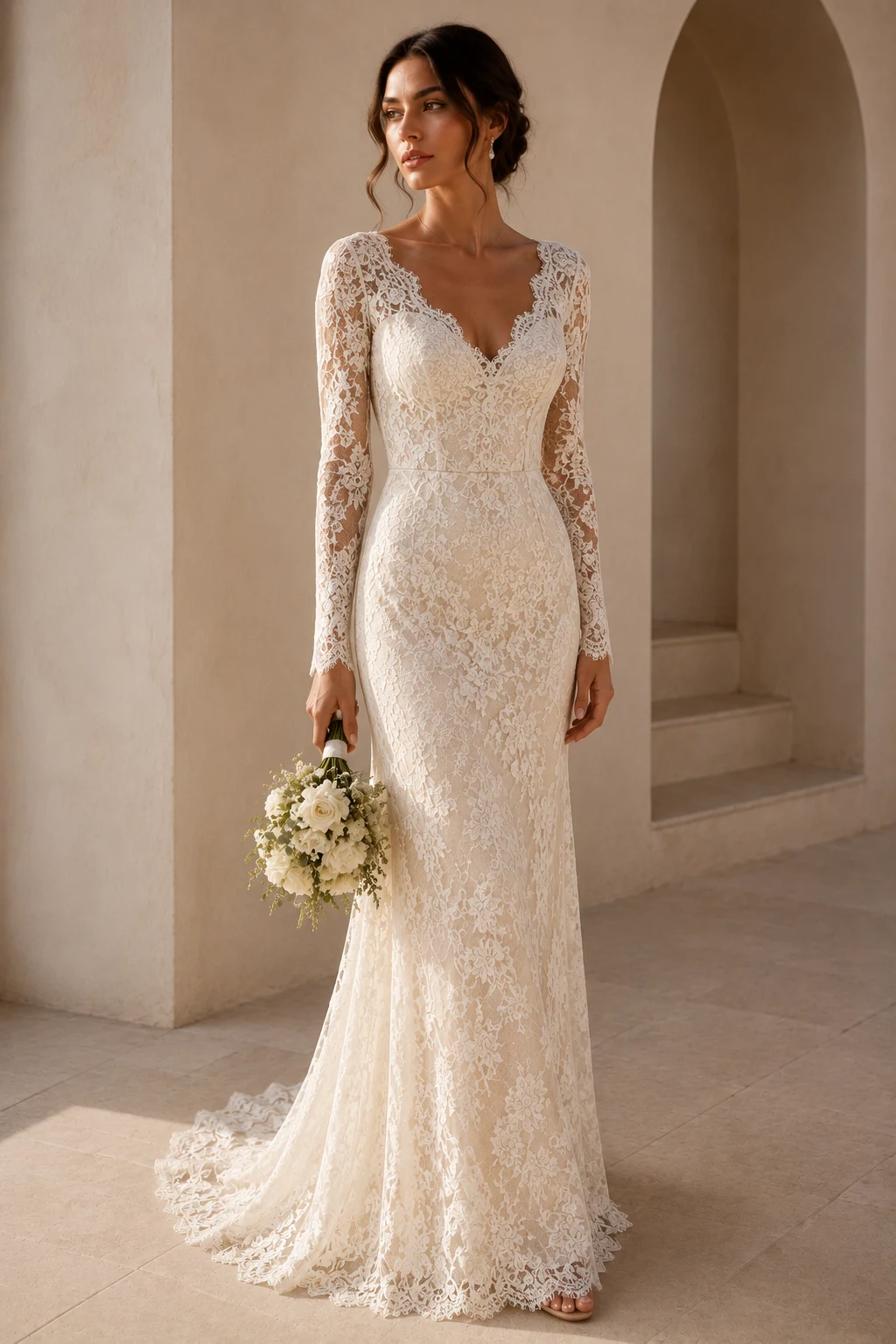 The Lace Dream Dress With Vintage Romance — cream bridal dresses style outfit, worn by a stylish woman