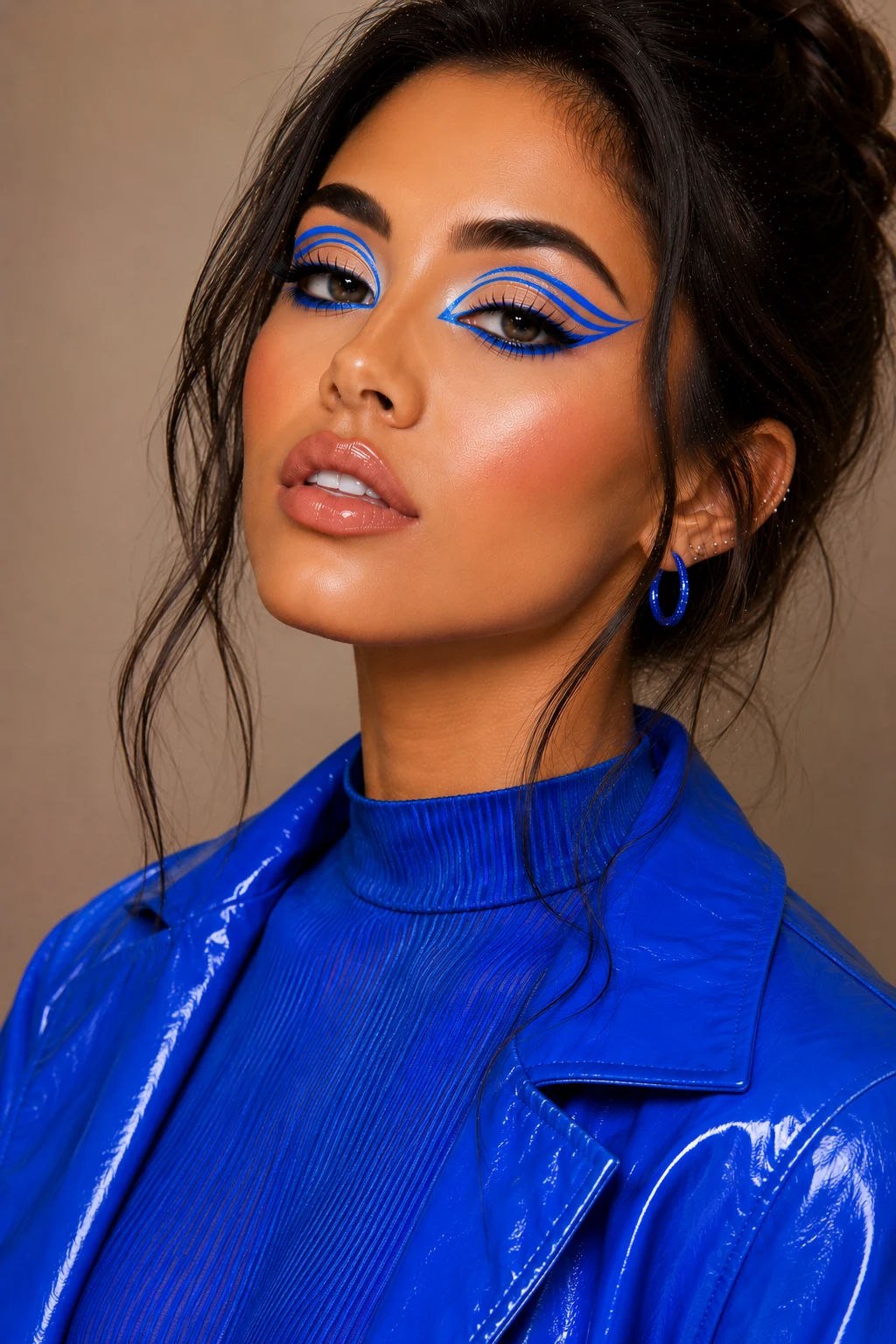 Electric Blue Graphic Art Liner — creative makeup looks colorful style outfit