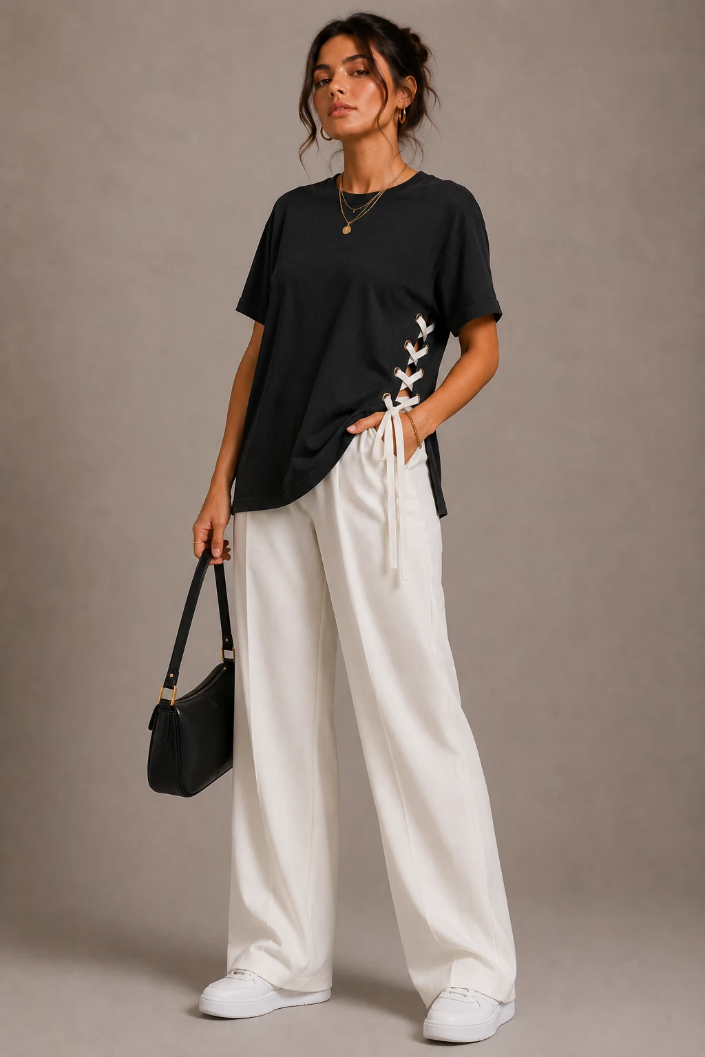 The Lace-Up Side Upgrade — cute ways to cut a shirt thats too big style outfit