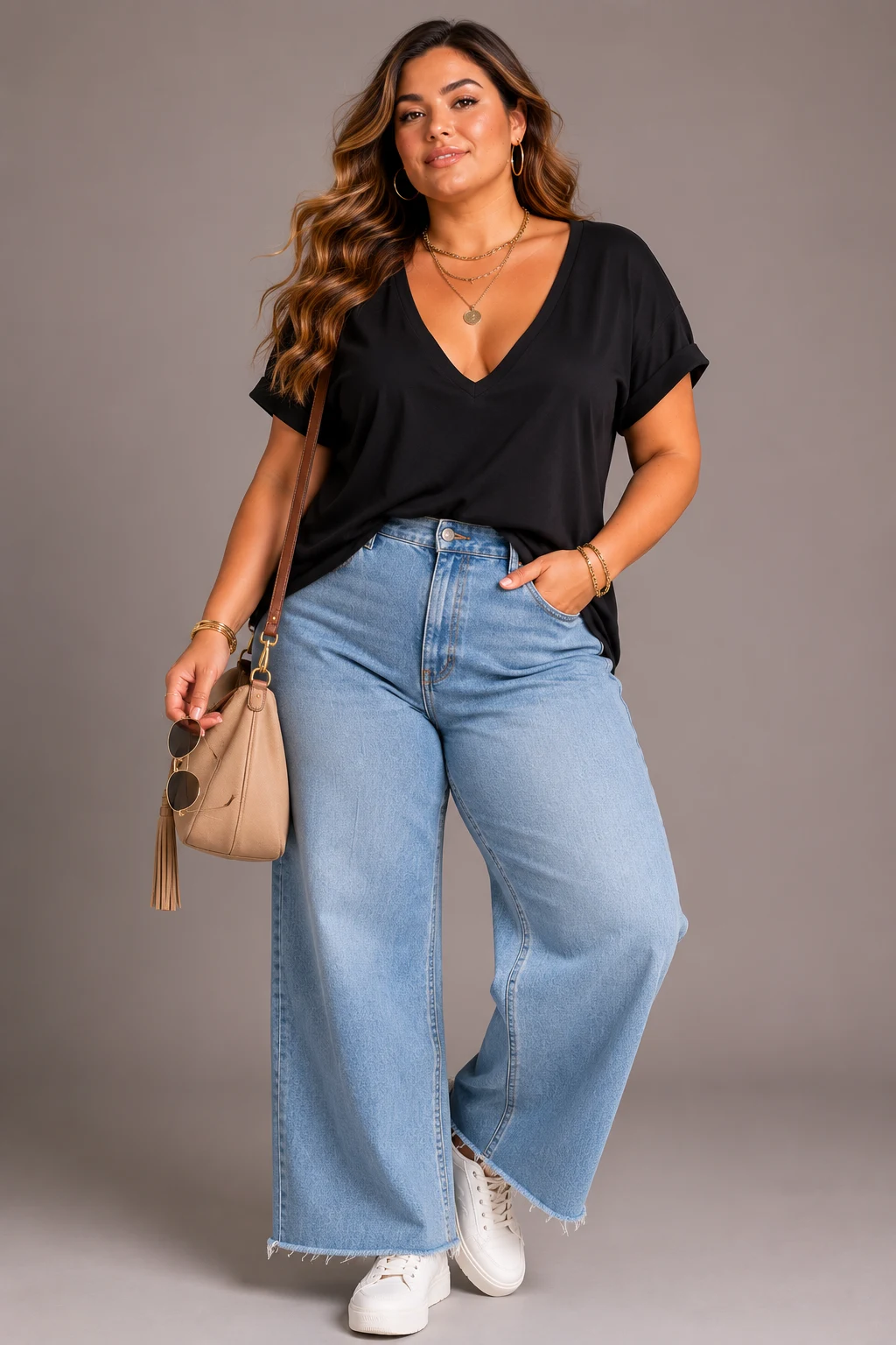 The Relaxed Deep V Weekend Look — cute ways to cut a shirt v neck style outfit