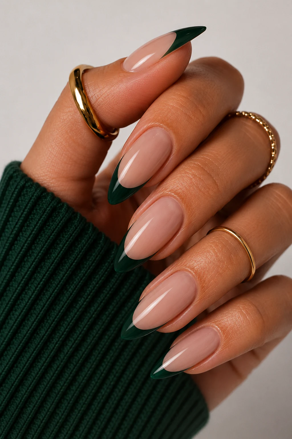 Dark Green Nail Ideas With Gold Foil Luxury — dark green nail ideas style outfit, worn by a stylish woman
