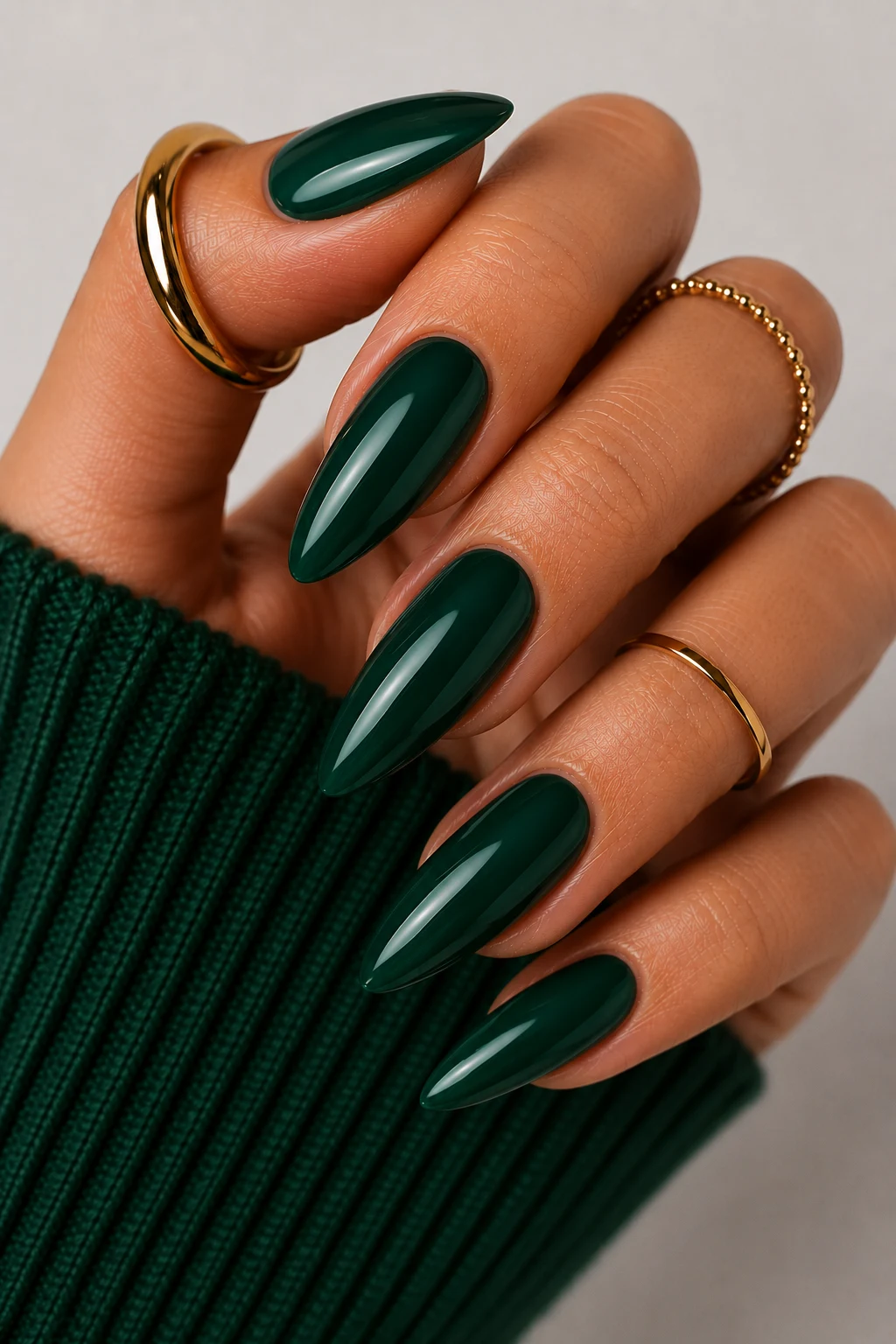 Emerald Velvet Perfection — emerald green nail ideas style outfit, worn by a stylish woman