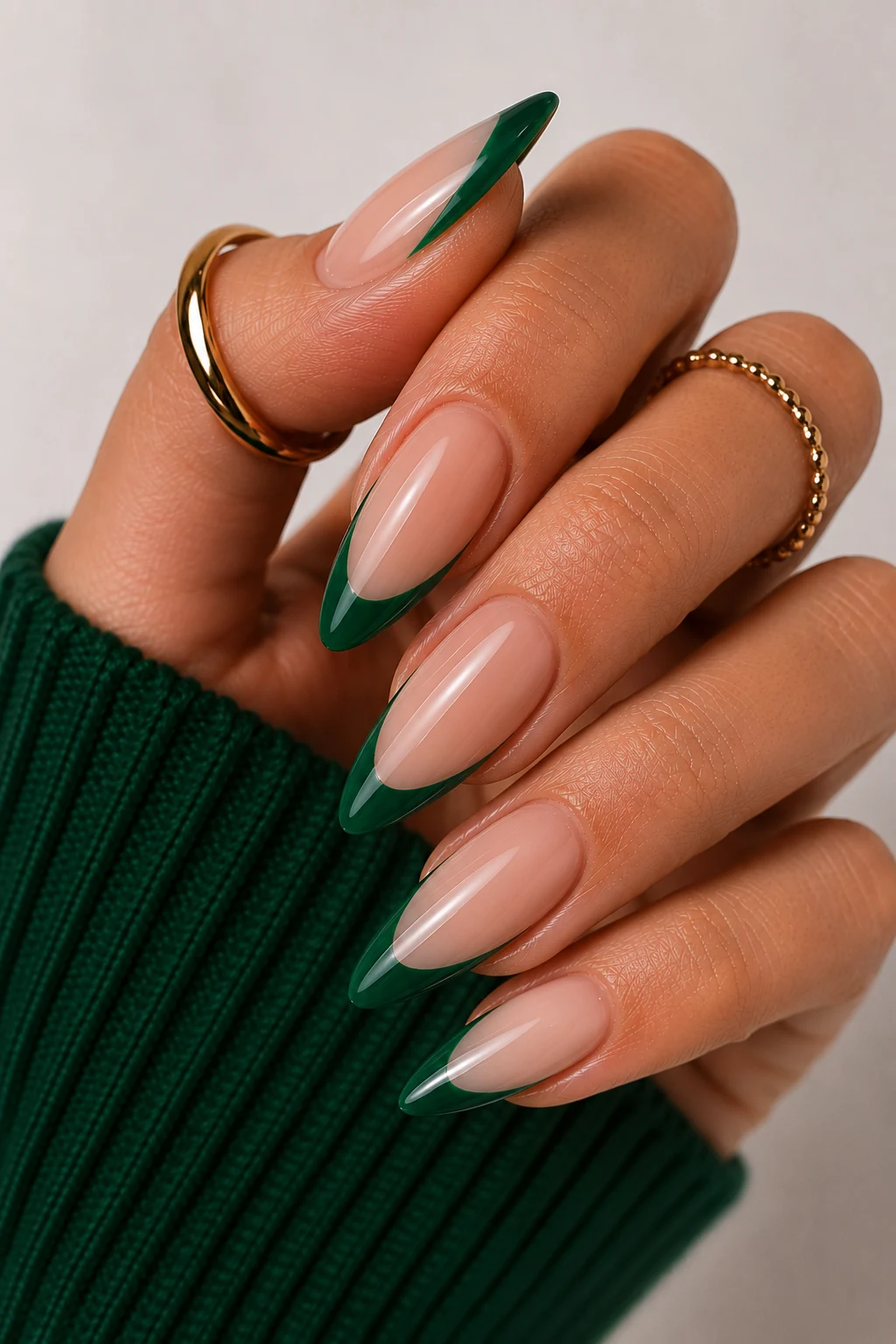 Emerald Green Nail Ideas With Gold Foil Luxury — emerald green nail ideas style outfit, worn by a stylish woman