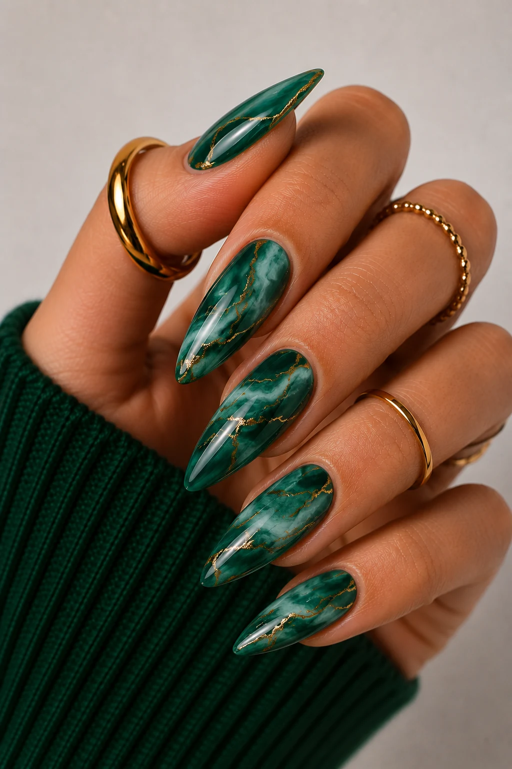 Modern Emerald French Tips — emerald green nail ideas style outfit, worn by a stylish woman
