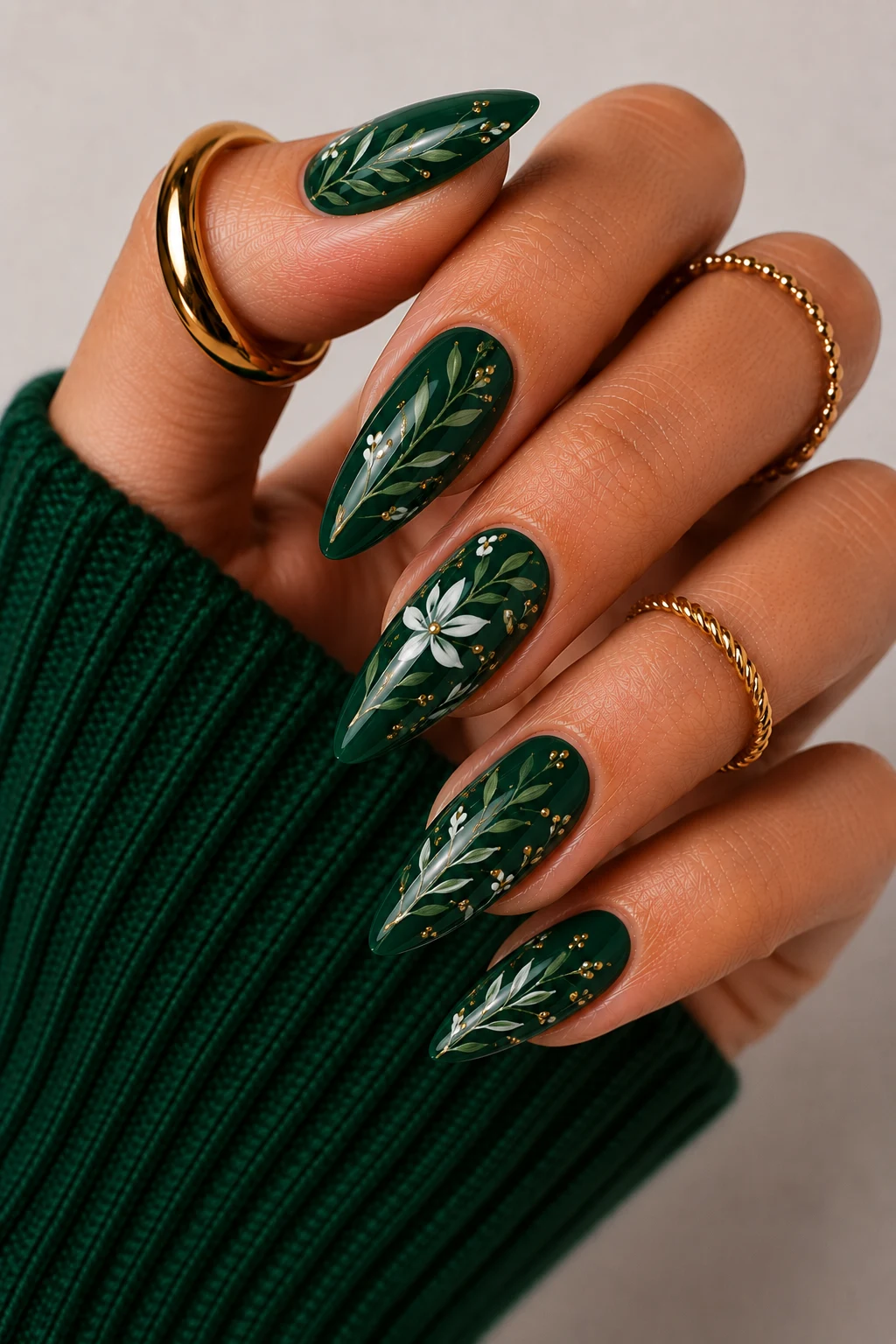 Emerald Green Nail Ideas With Glitter Glam — emerald green nail ideas style outfit, worn by a stylish woman