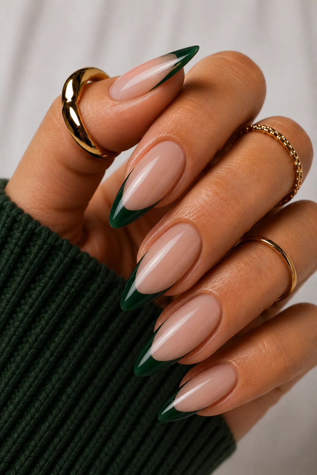 Forest Green Nail Ideas With Gold Foil Magic — forest green nail ideas style outfit, worn by a stylish woman