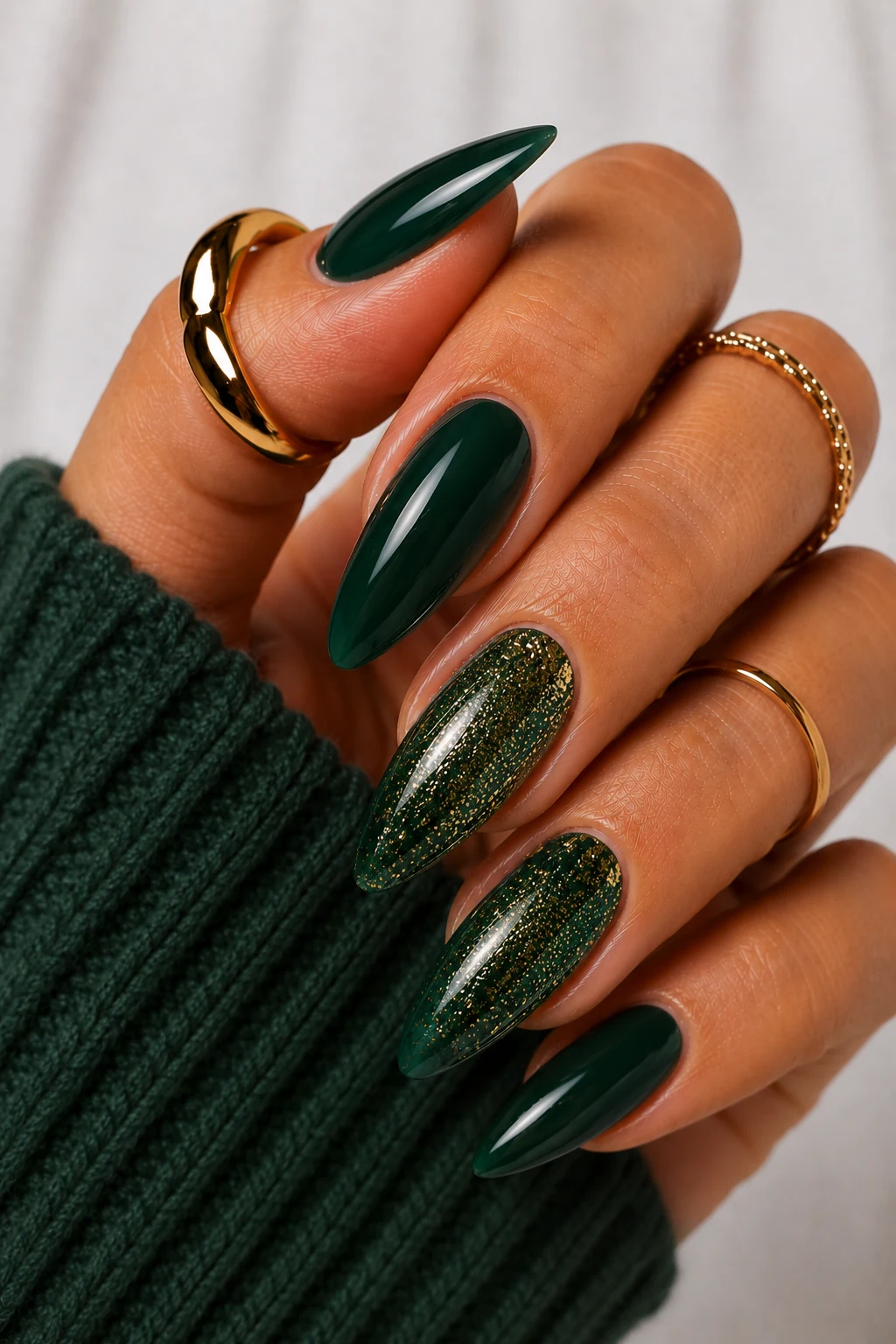 Forest Green Marble Dreams — forest green nail ideas style outfit, worn by a stylish woman