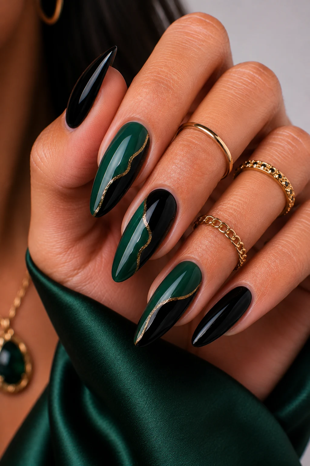 Introduction — green and black nail ideas style outfit, worn by a stylish woman