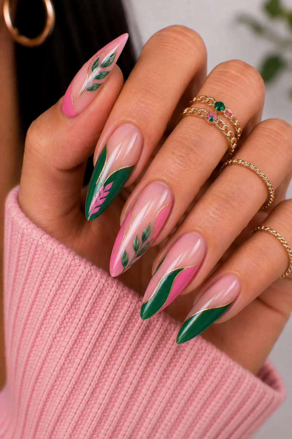 Introduction — green and pink nail ideas style outfit, worn by a stylish woman