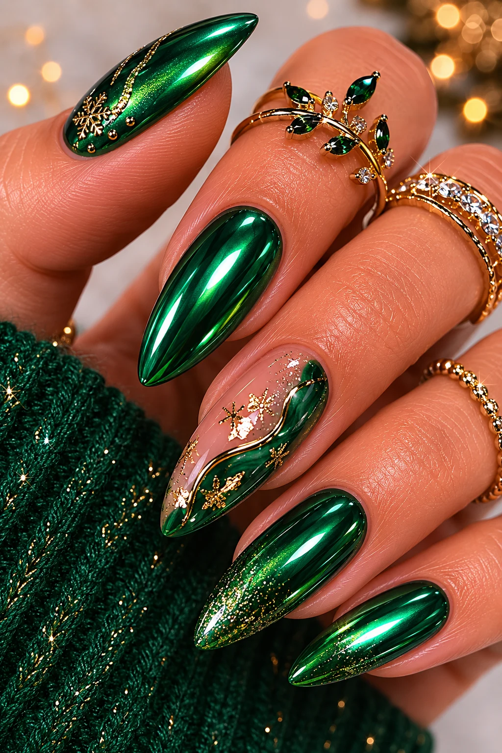 Evergreen Botanical Beauty — green christmas nail ideas style outfit, worn by a stylish woman