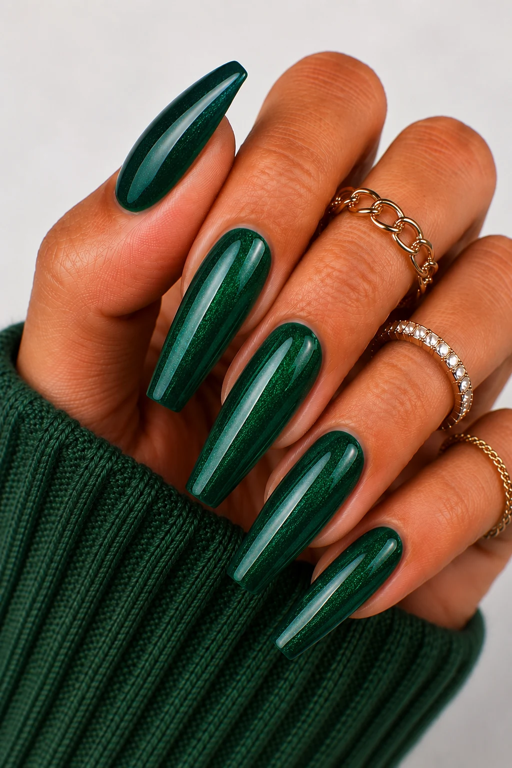 Emerald Dip Powder Luxury — green dip nail ideas style outfit, worn by a stylish woman