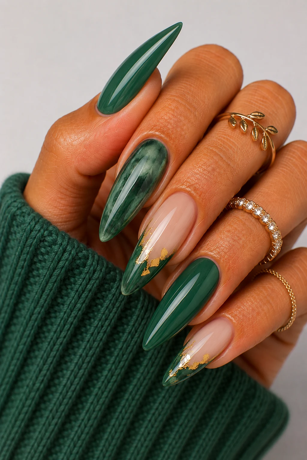 Introduction — green nail ideas acrylic style outfit, worn by a stylish woman