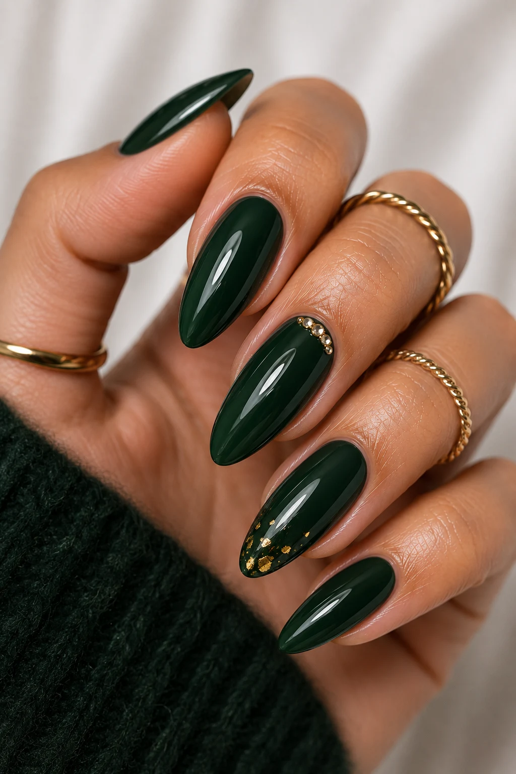 Dark Forest Green Elegance — green nail ideas style outfit, worn by a stylish woman