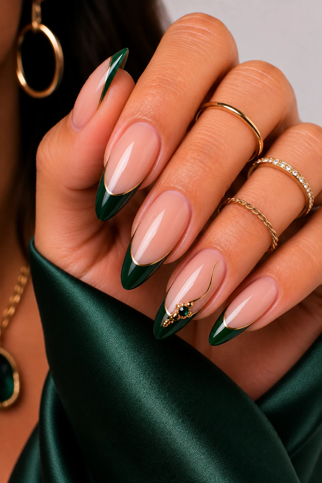 Hunter Green French Tip Reinvention — hunter green nail ideas style outfit, worn by a stylish woman