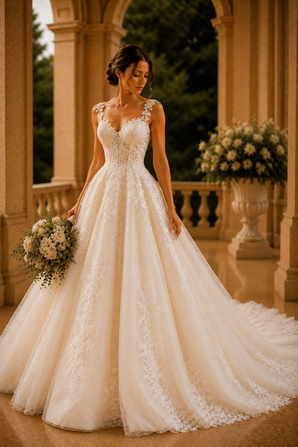 The Fairytale Ball Gown Beauty — ivory bride dress style outfit, worn by a stylish woman