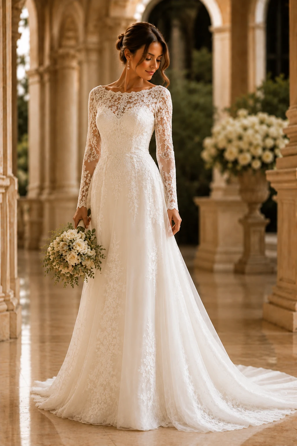 INTRO — ivory wedding dresses with sleeves style outfit, worn by a stylish woman