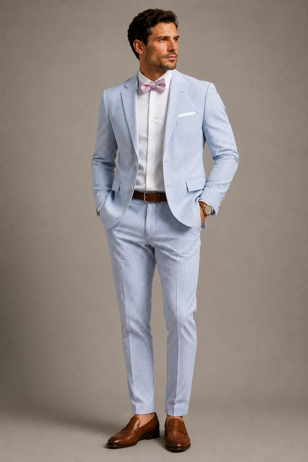 The Classic Seersucker Gentleman — kentucky derby outfits for men style outfit, worn by a stylish man