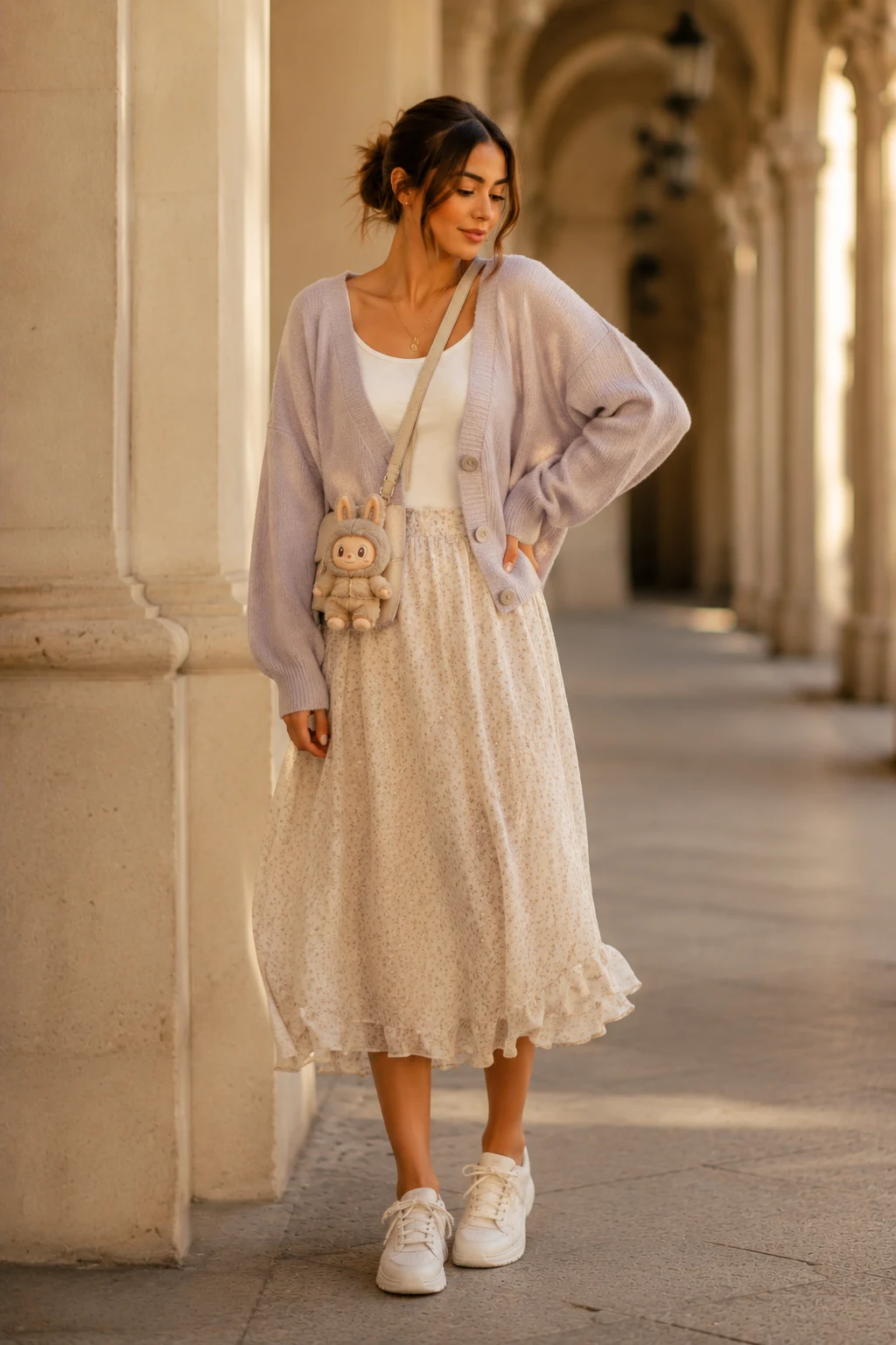 The Sweet Pastel Cardigan Moment — labubu outfits style outfit, worn by a stylish woman