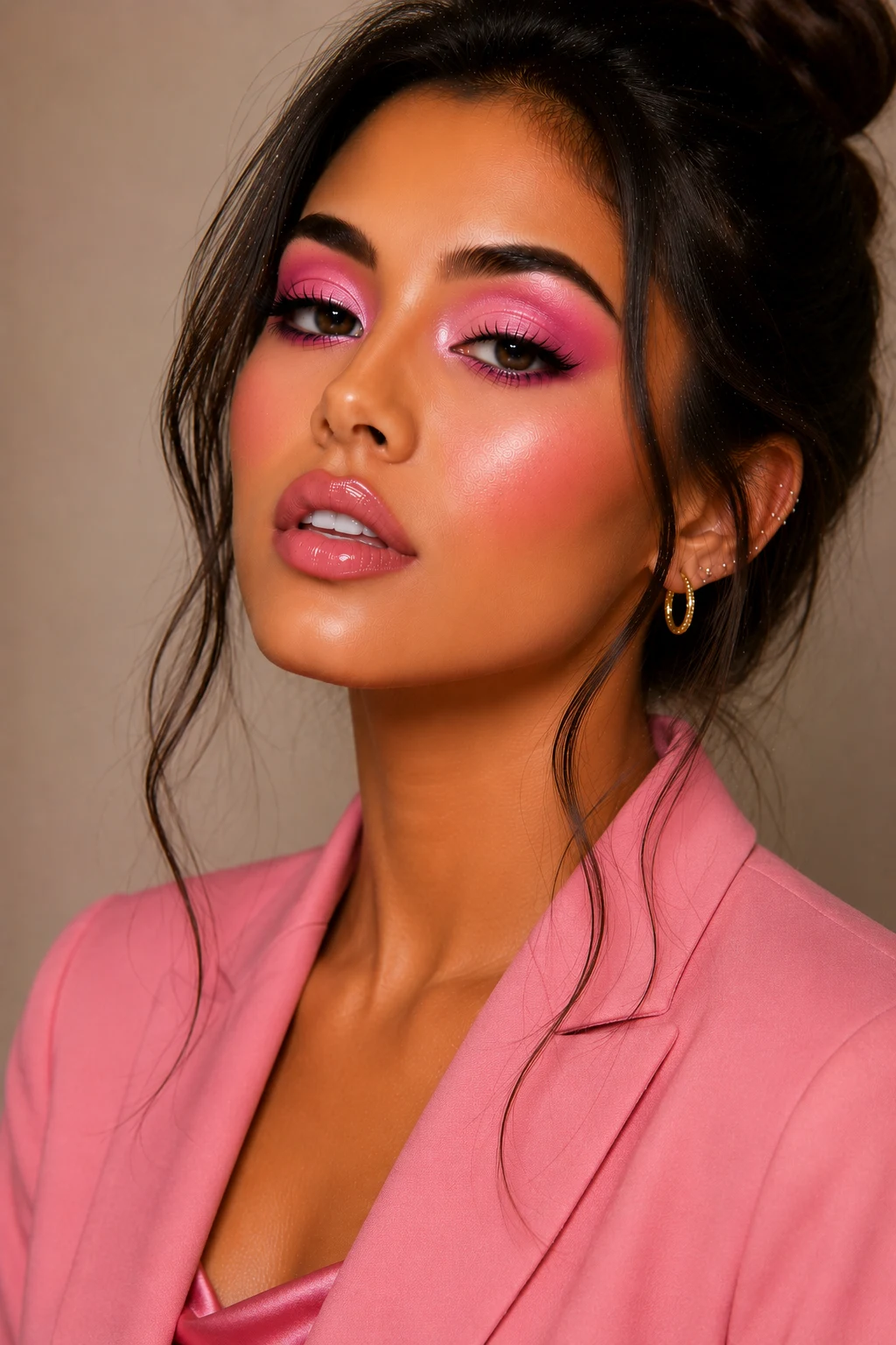 Monochromatic Pink Perfection — makeup looks colorful style outfit
