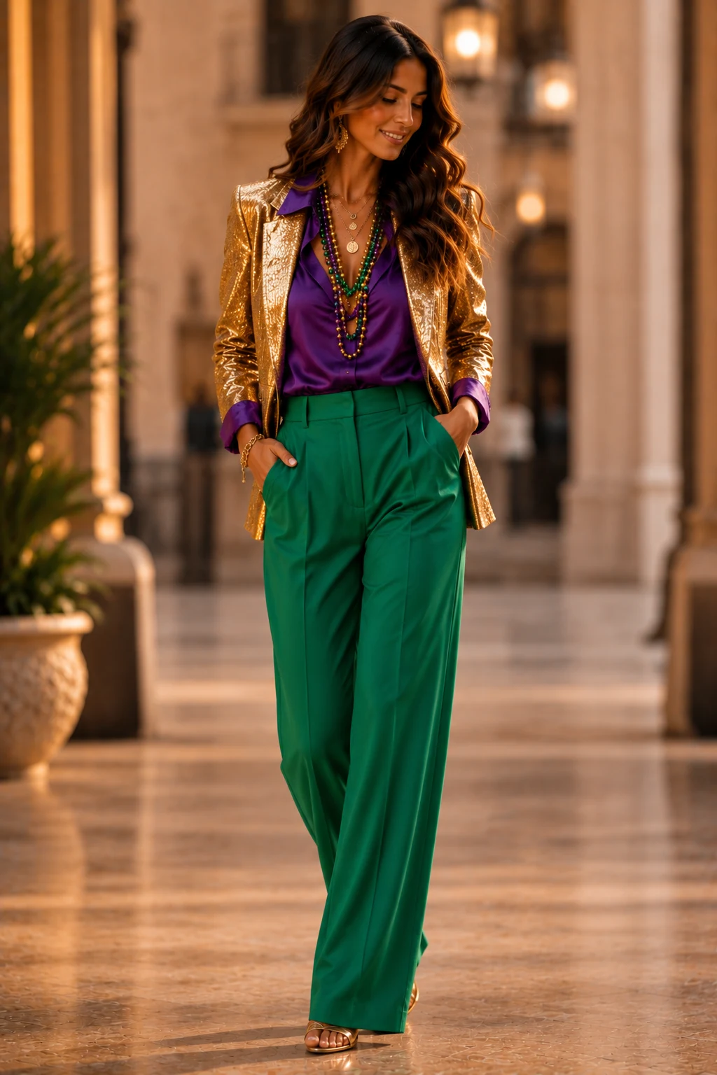 The Color-Blocked Power Look — mardi gras outfits style outfit, worn by a stylish woman