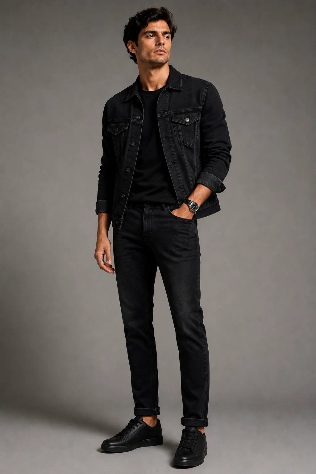 The Black Denim Weekend Uniform — men in black outfit style outfit, worn by a stylish man