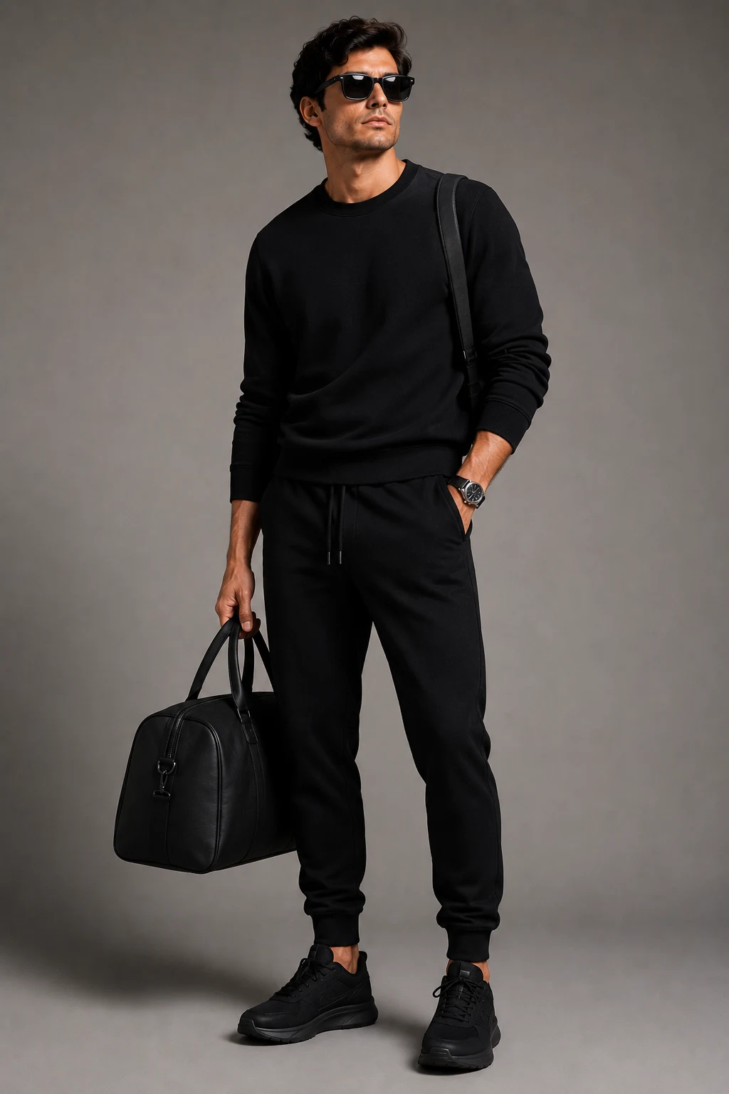 The Minimalist Airport Fit — men in black outfit style outfit, worn by a stylish man