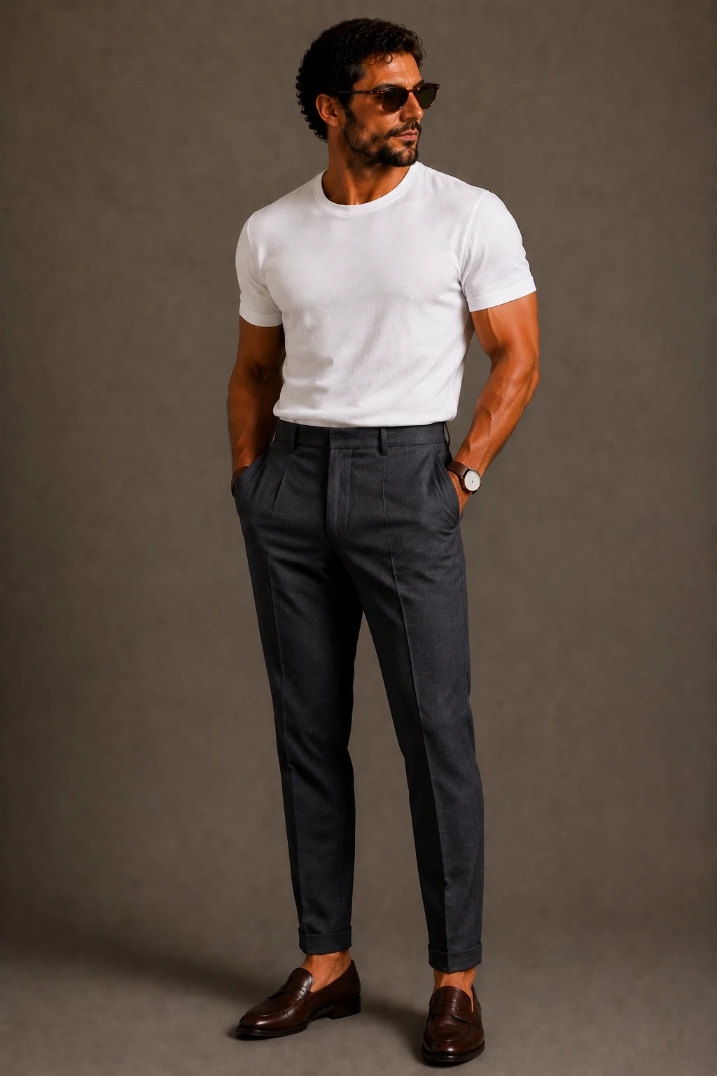 The White Tee and Tailored Trouser Combo — men summer outfits classy style outfit, worn by a stylish man