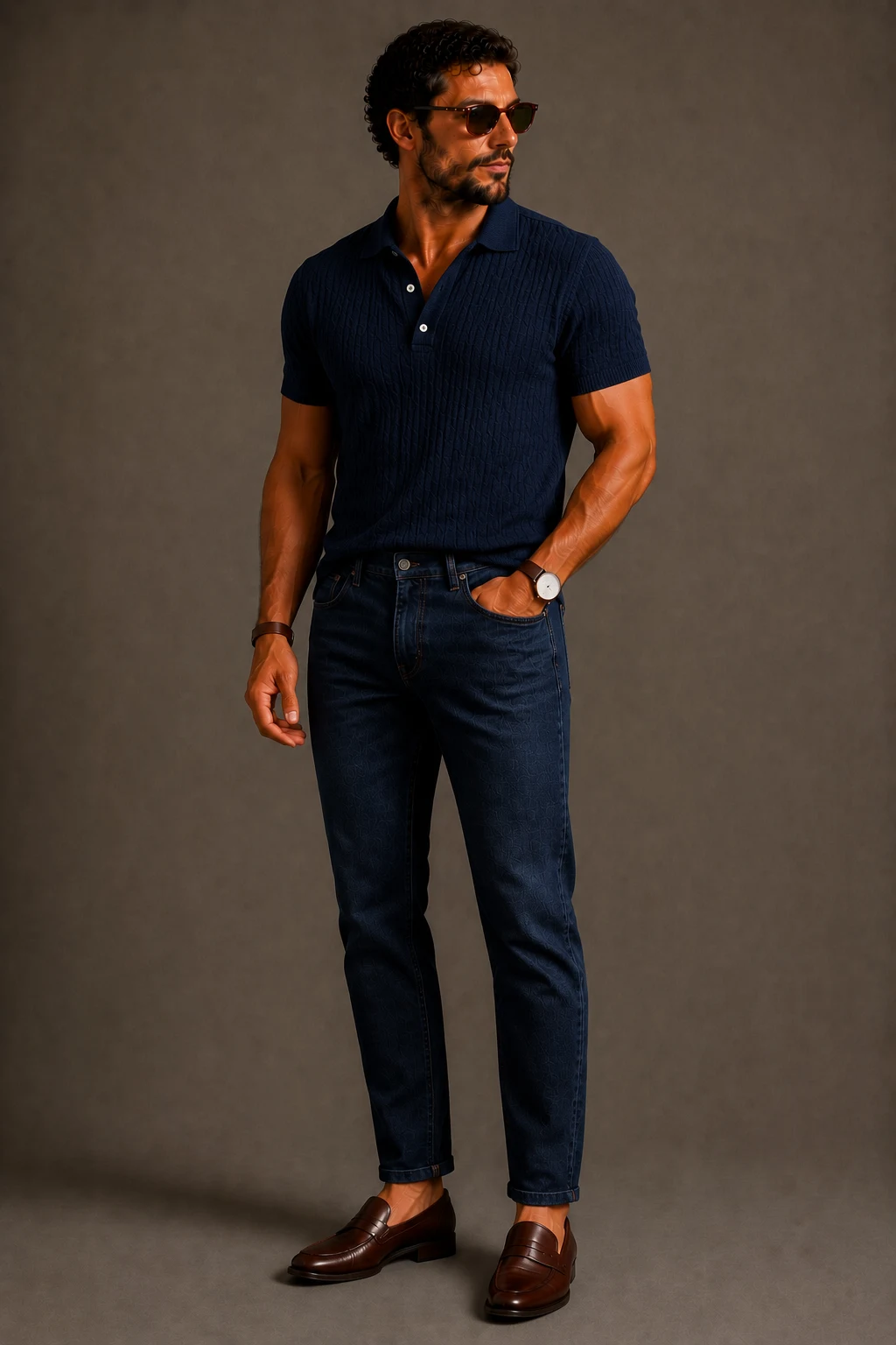 The Knit Polo and Denim Power Move — men summer outfits jeans style outfit, worn by a stylish man