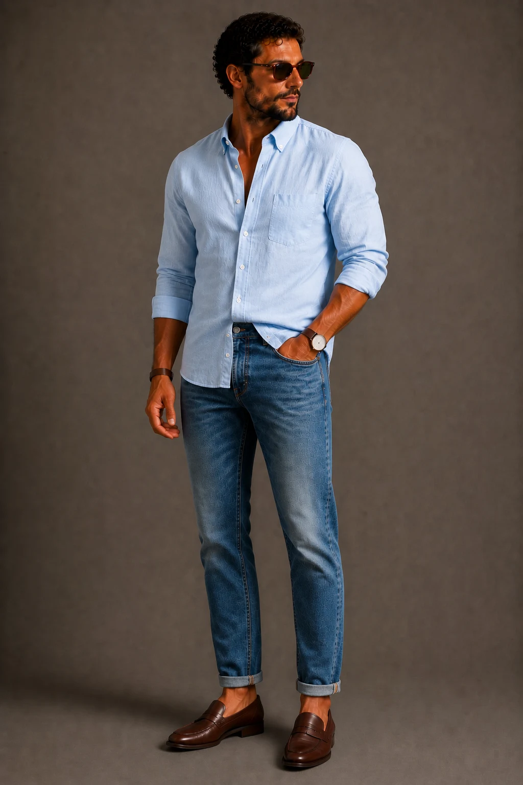 The Denim and Oxford Shirt Combo — men summer outfits jeans style outfit, worn by a stylish man