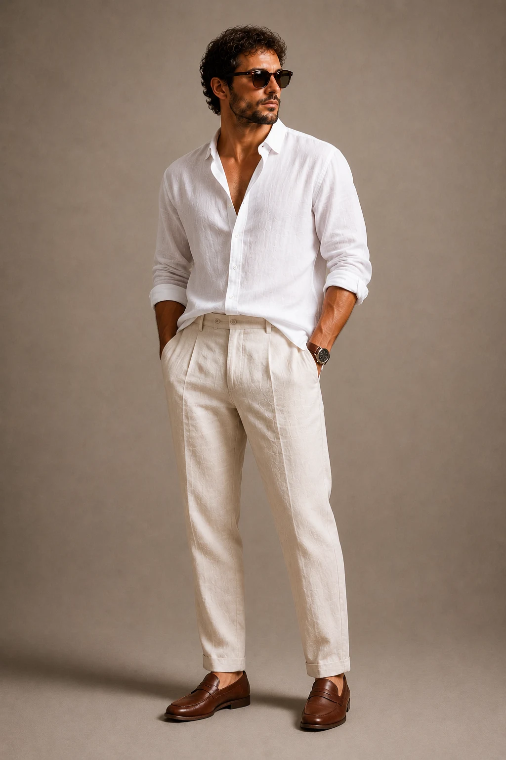 The Coastal White Linen Hero — men summer outfits linen style outfit, worn by a stylish man