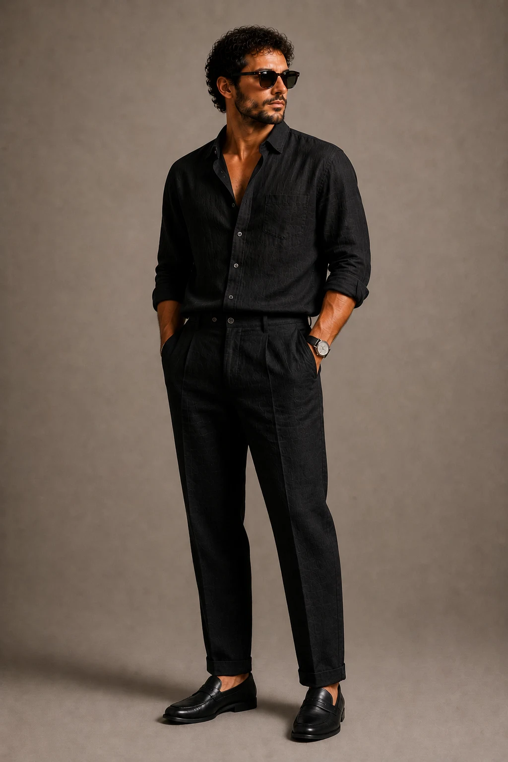 The Black Linen Evening Upgrade — men summer outfits linen style outfit, worn by a stylish man