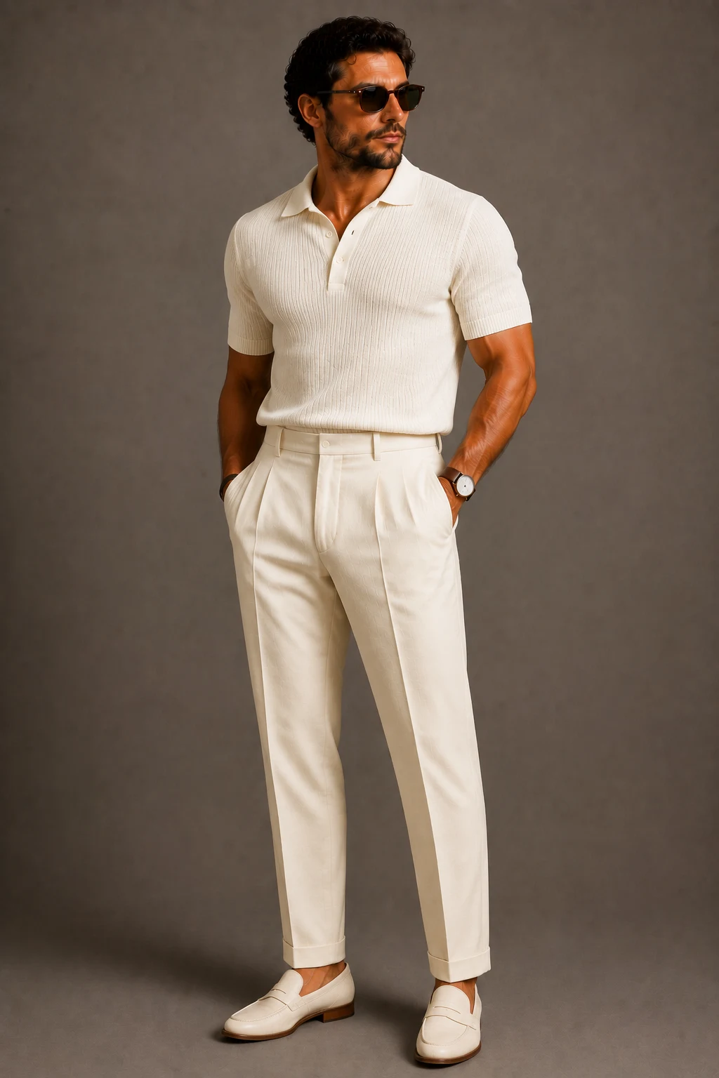 The Monochrome Ivory Statement — men summer outfits old money style outfit, worn by a stylish man