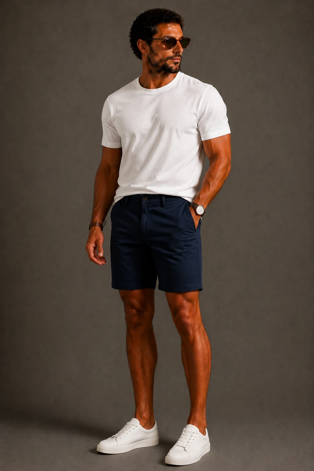 The Crisp White Tee and Tailored Short Combo — men summer outfits shorts style outfit, worn by a stylish man