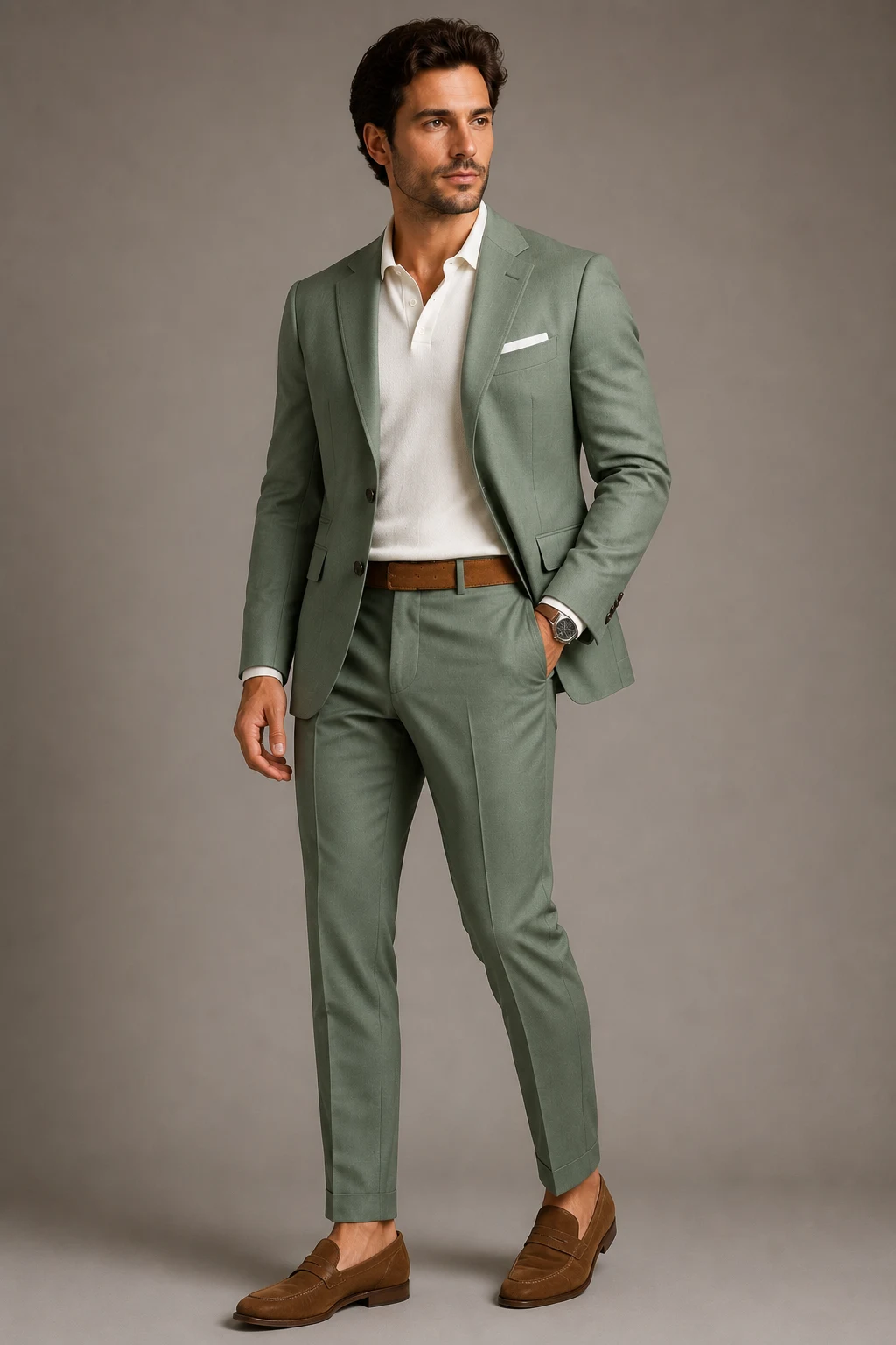 The Sage Green Suit That Feels Fresh — men wedding guest outfit style outfit, worn by a stylish man