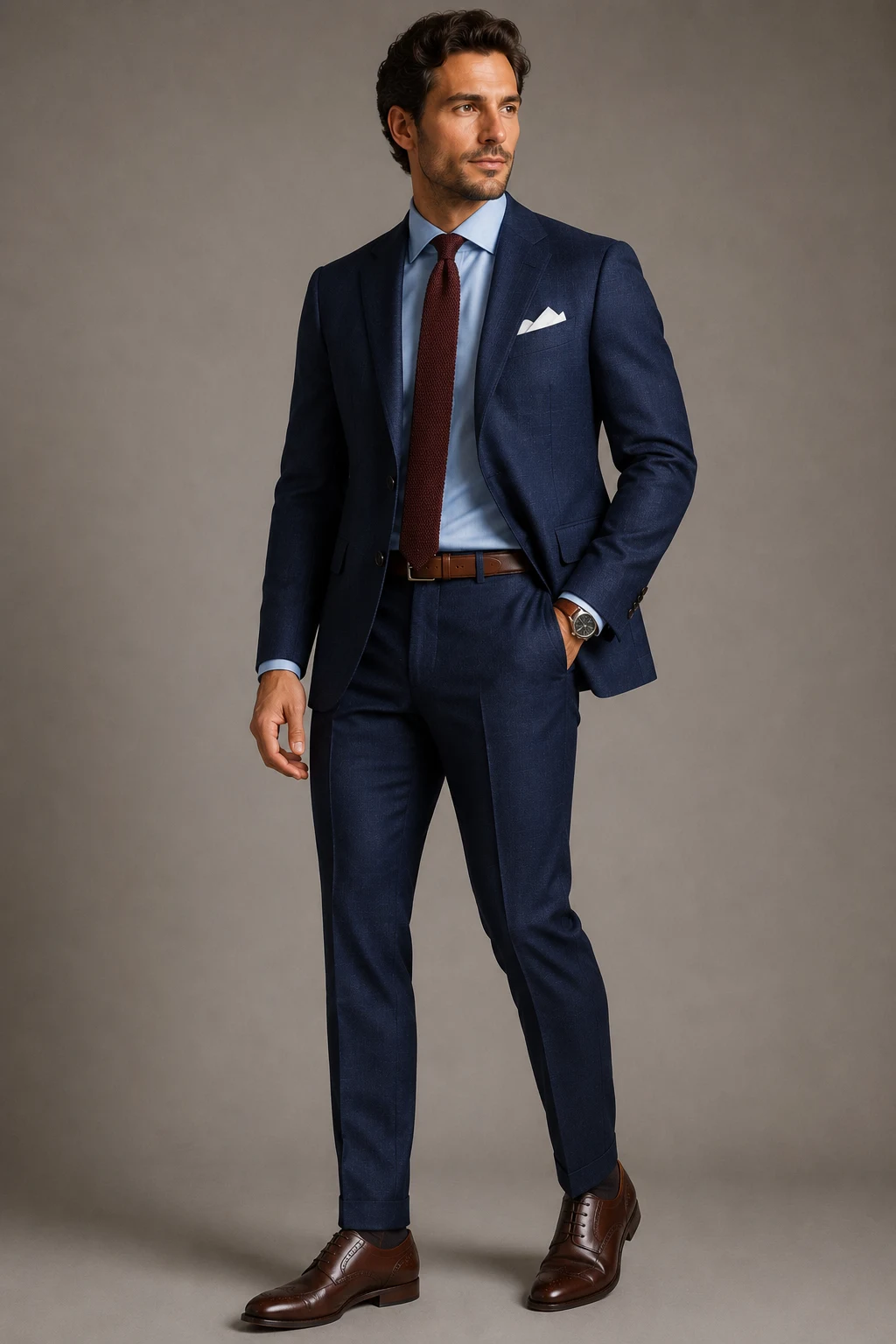 The Navy Suit With Modern Texture — men wedding guest outfit style outfit, worn by a stylish man