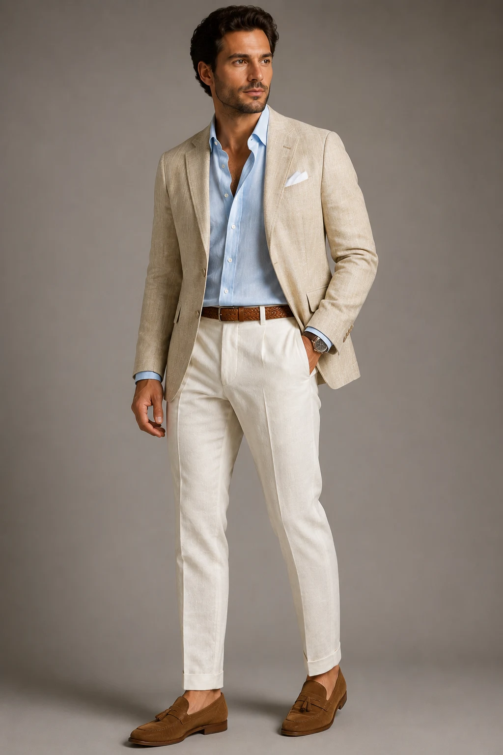 The Summer Linen Combo Everyone Notices — men wedding guest outfit style outfit, worn by a stylish man